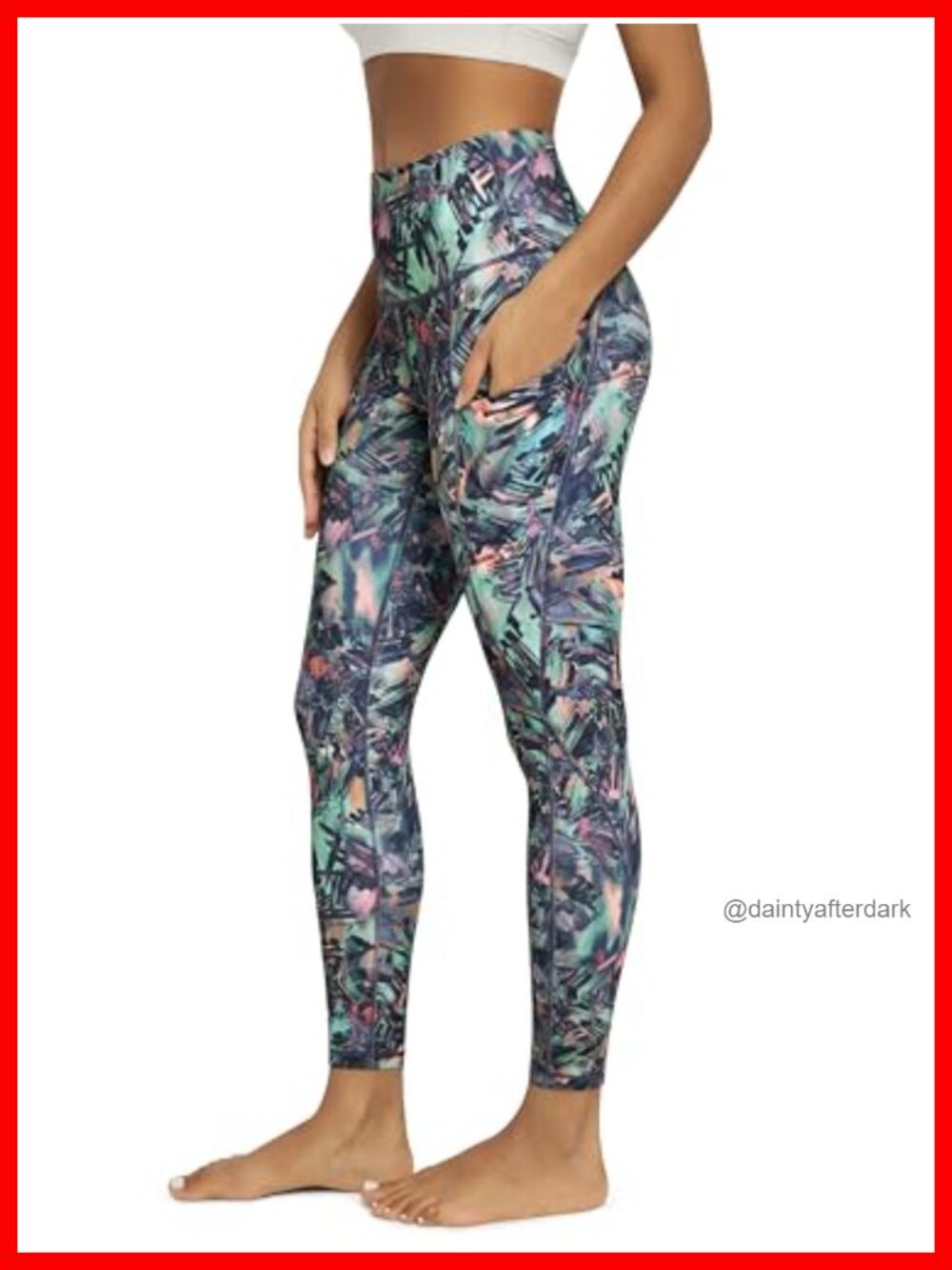 High Waisted Yoga Leggings with Pockets Tummy Control 25in Inseam 4 Way Stretch
